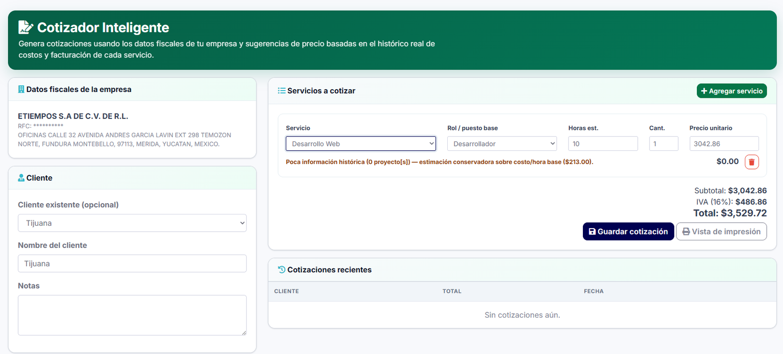 Cotizador inteligente de eTiempos